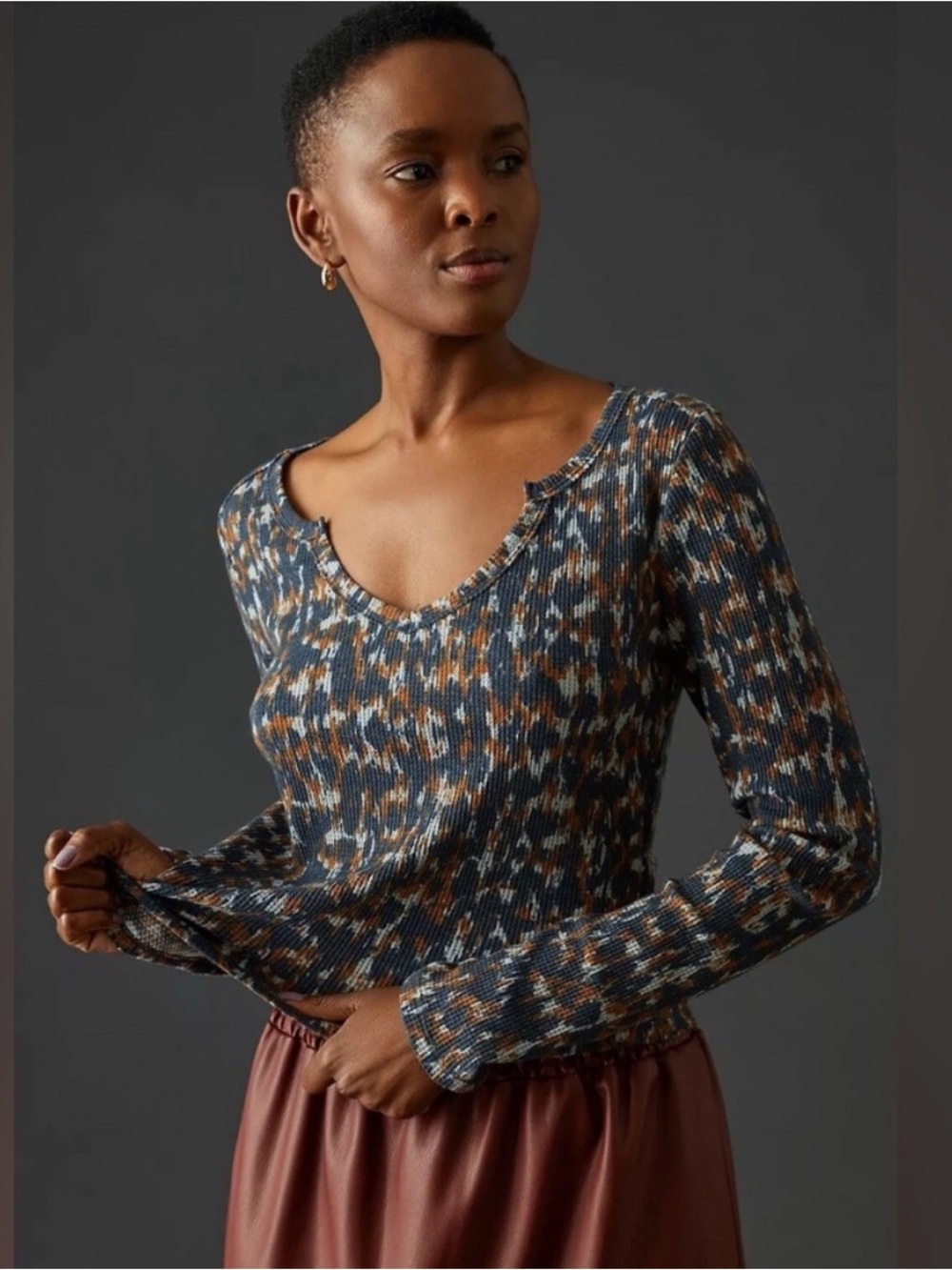 Anthropologie Pilcro Notched Waffle Top
